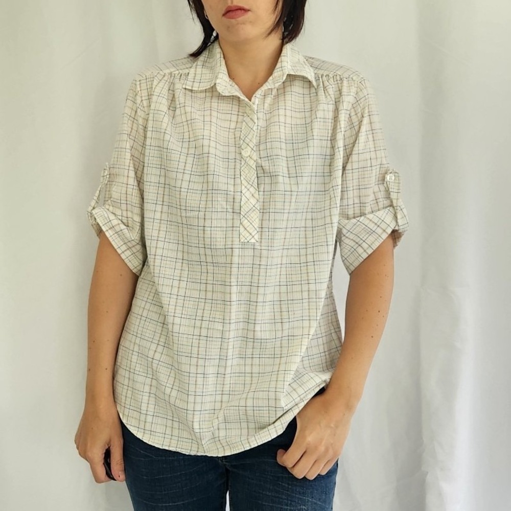 70s Plaid Short‎ Sleeve Top